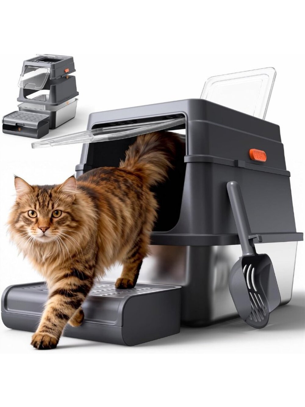 Stainless Steel Enclosed Cat Litter Box - Durable, Easy Clean, 17.1x13.2x15 in